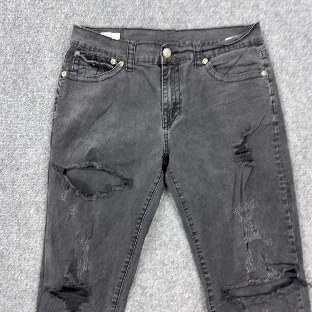 True Religion Geno Flap Relaxed Slim Jeans Mens 34x32 Black Distressed Denim